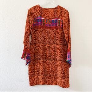 Fun Colorful Leopard Silky Tunic Bell Sleeve African Ethnic Tribal XS